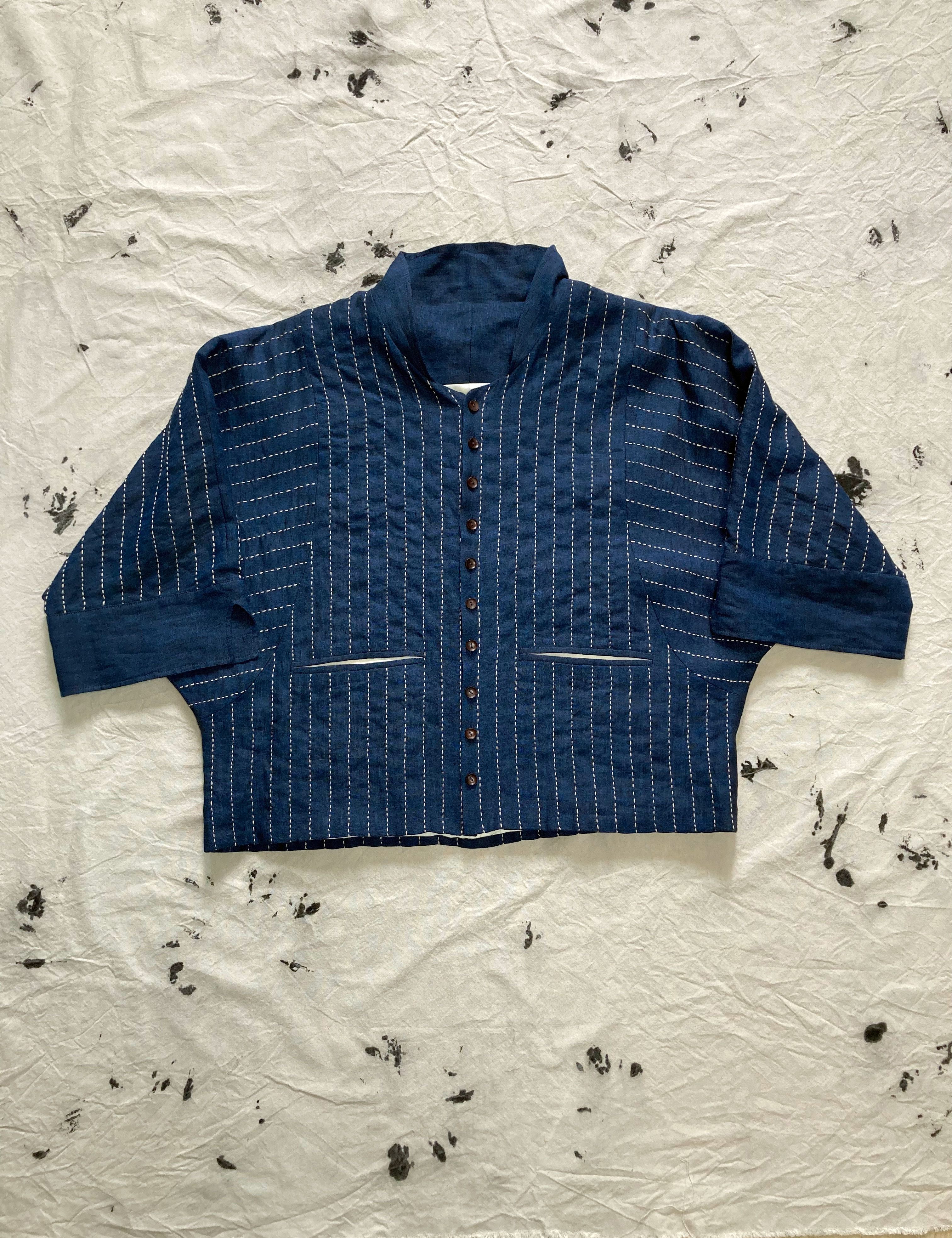 Hand Stitch 3/4 Sleeve Linen Jacket