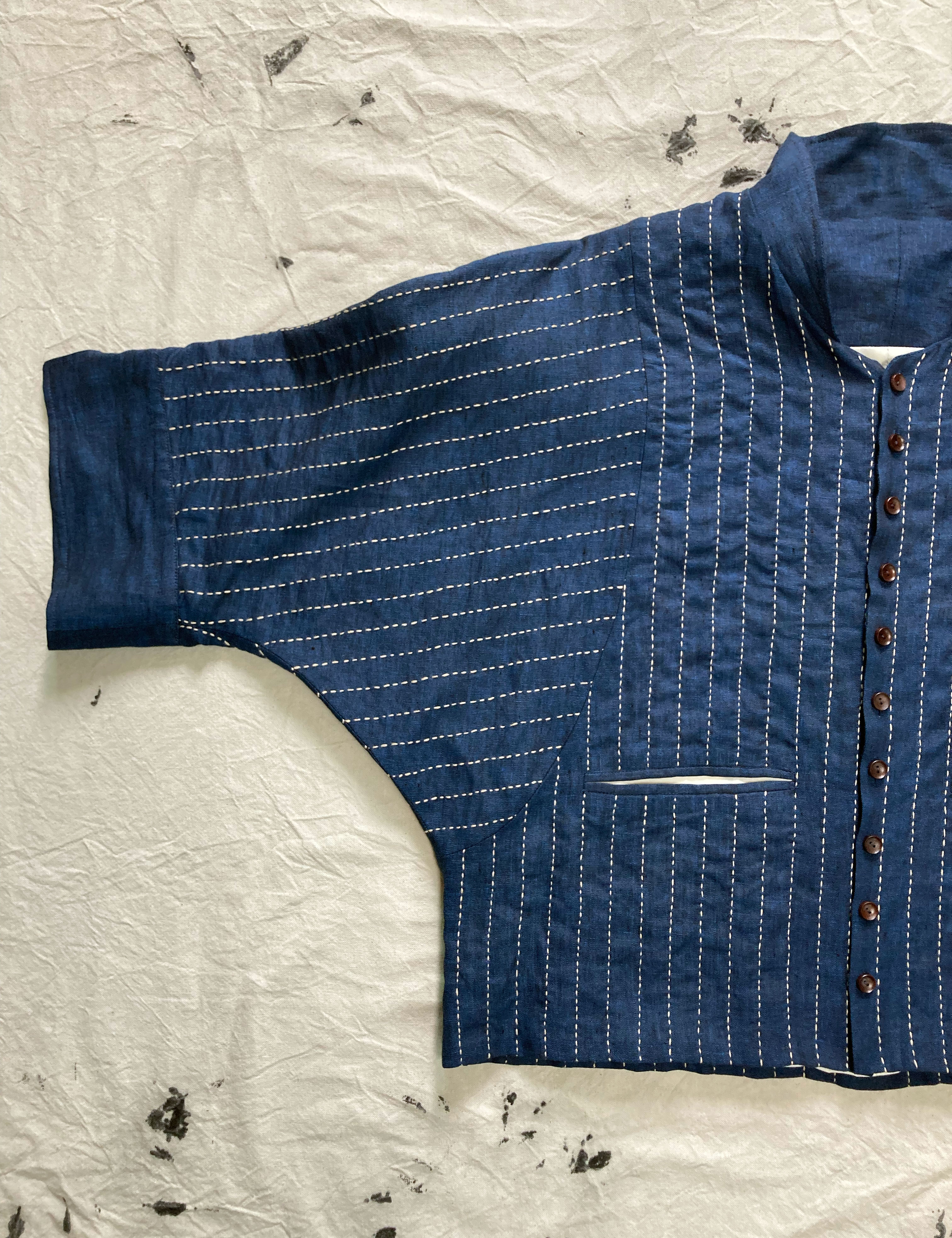 Hand Stitch 3/4 Sleeve Linen Jacket