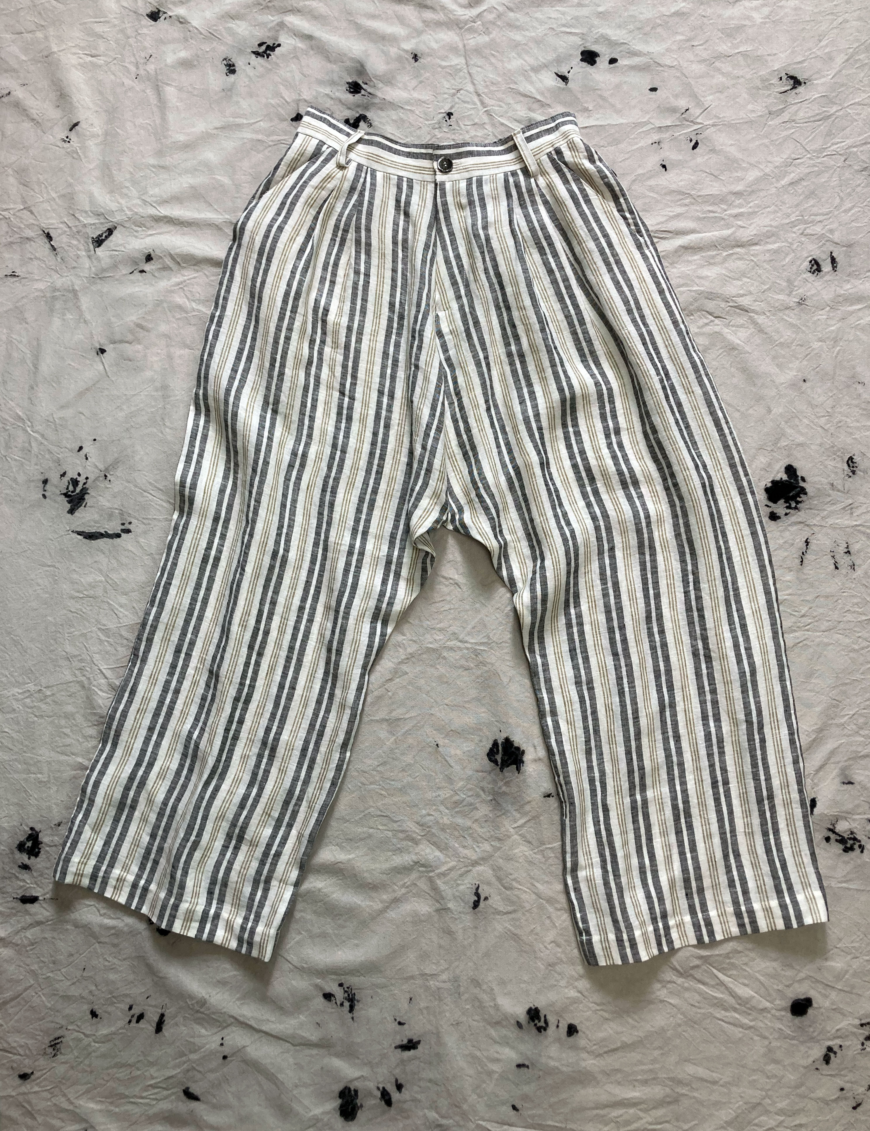 Striped Linen Oversized Sarouel Pants